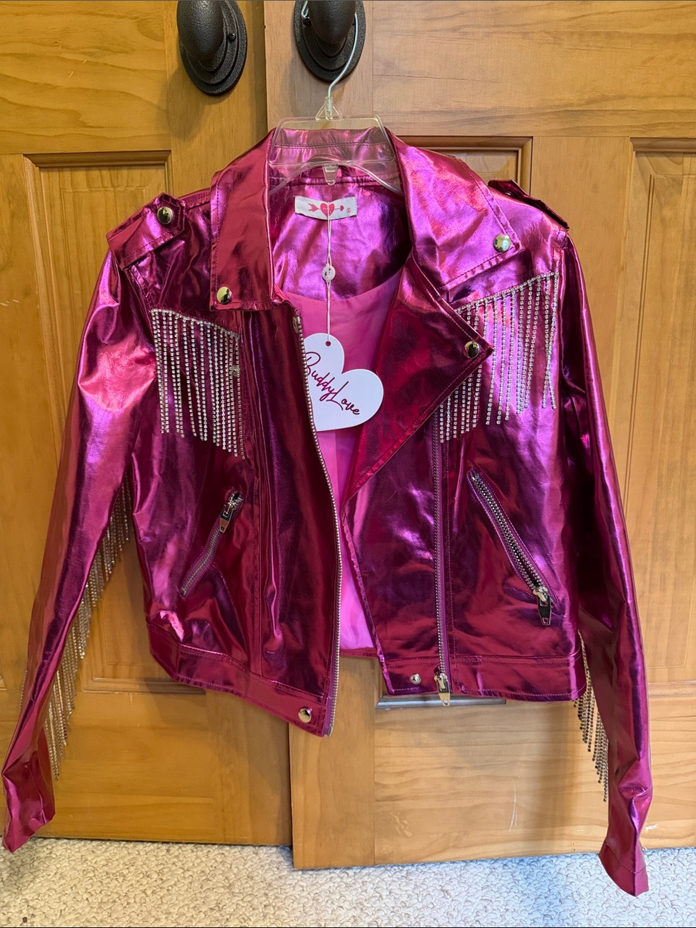 Buddy Love Metallic Hot Pink Fringe Biker Jacket
